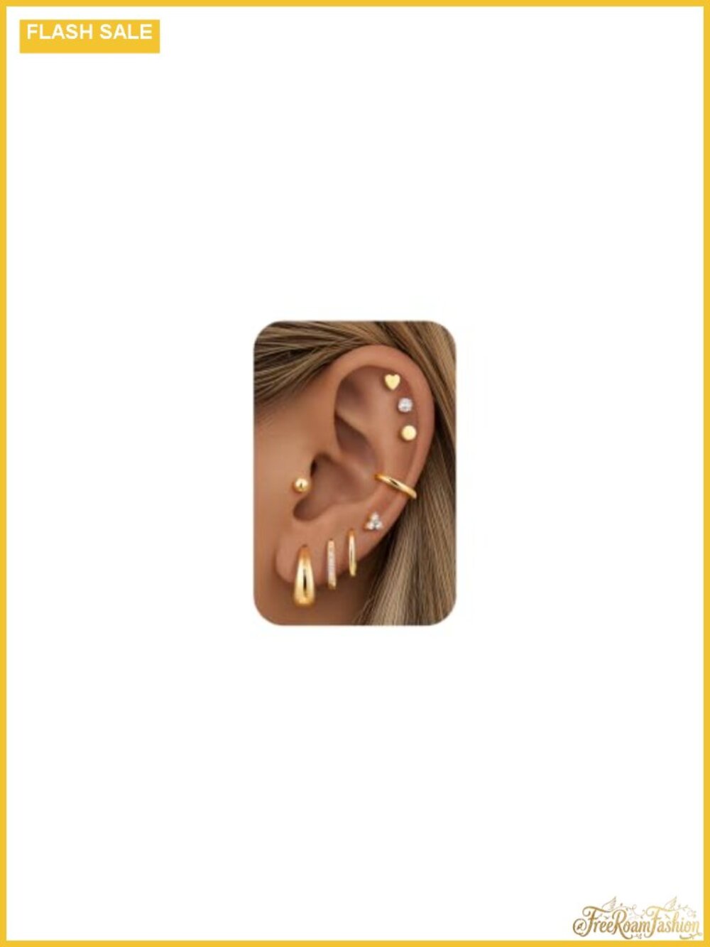 12 Pairs Hypoallergenic Gold Plated Hoop and Stud Earrings Set Women Flat Back
